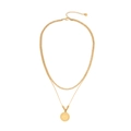 Double-layered gold stainless steel necklace with a classic coin pendant and cuban links - Double Layer Curb Chain Portrait Coin Style (1#)