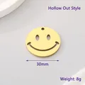 30mm golden stainless steel hollow smiley face pendant for DIY jewelry making - Hollow Style (KLJ6091-Z)