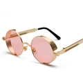 Retro steampunk round sunglasses with gold metal frame and transparent pink lenses - Gold Frame Ocean Pink C21