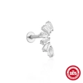Sterling silver stud earring featuring fan-shaped clear zircon stones in a silver finish - 5-Stone Arc Baguette Style #5 / White Gold