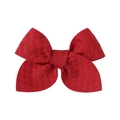 Handmade 3.3-inch red jacquard fabric hair bow clip with classic textured weave design - Red