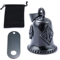 Black 1%er skull biker bell pendant with matching metal tag and velvet storage pouch - 1% Bell Pendant Set (Style 2 + Velvet Bag + Tag)
