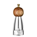 Manual pepper grinder featuring clear acrylic body and acacia wood round head - 6 Inch Acacia Wood Ball Top