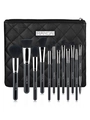 12-piece black and silver makeup brush set with quilted storage bag and synthetic bristles - Black Bristles Black Grid Bag