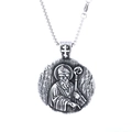 Vintage Halskette mit religiösem Porträtanhänger aus antikem Silber-Edelstahl - Heiligen-Relief-Rundmedaille (B1501-1) / Ohne Kette