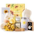 Sunflower themed wellness gift set including yellow mug, socks, eye mask and candle - Sunflower Gift Set 2