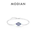 Elegant S925 sterling silver evil eye bracelet featuring blue and white cubic zirconia - Evil Eye Minimalist Style (RHB1956)