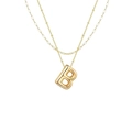 Mehrlagige Goldkette mit modischer Büroklammer-Kette und Bubble-Buchstaben-B-Anhänger - Doppelte Büroklammerkette B / Gold