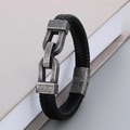 Men's black braided leather bracelet with vintage metal U-shaped magnetic clasp - Oxidized Black (Style D)