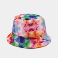Bob réversible coloré à motif tie-dye avec bord à coutures multiples en coton épais - M (56-58cm) / Réversible / Tie-Dye Arc-en-Ciel Multicolore (23#)