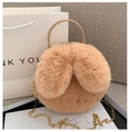 Cute plush rabbit ear handbag in apricot with gold chain strap and metal clasp - Khaki