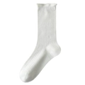 White silk crew socks with ruffled edges and vertical ribbed texture for women - One Size / Light Green