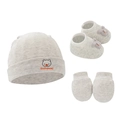 Newborn baby 3-piece set including warm hat, booties and gloves in grey knit fabric - Light Grey Bear - 3-Piece Set
