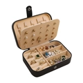 Portable mini jewelry box organizer in black PU leather with velvet slots for rings - Large PU Leather-Black / Large 15*11*5cm