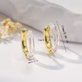 Minimalist gold and clear resin hoop earrings with 17mm outer diameter measurements - EH730 Clear Contrast Earrings