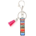 Rainbow leopard print faux leather keychain with silver hardware and pink tassel - Letter I