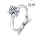 Adjustable S925 sterling silver ring featuring a sparkling round solitaire moissanite stone - Adjustable Open / Luxury H Style Four-Prong Micro-Pave (1 Carat Effect)