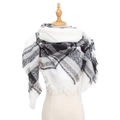 Classic black and white checkered scarf with fringe on a professional mannequin - Black and White Plaid