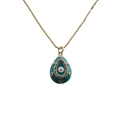 Collana dorata con ciondolo a goccia in smalto turchese, occhio greco e gemme rosse - Verde