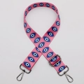 Pink bohemian guitar bag strap with evil eye pattern and silver metal swivel hooks - No. 592 (Pink Evil Eye) / Gunmetal