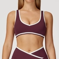 Soutien-gorge de sport bordeaux avec bordures blanches et larges bretelles de maintien - Rouge Pourpre Foncé