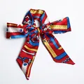 Red silk ribbon hair band with vintage chain print tied into a decorative bow knot - S28-Red Urban Vintage Chain