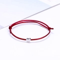 Minimalist red braided lucky bracelet featuring a silver heart-shaped adjustable charm - Wine Red/Silver