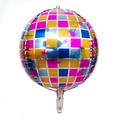 Colorful 4D disco ball foil balloon with metallic finish and multi-color checkered pattern - 4D Sphere Disco Purple Gold / 22 Inch