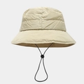 Detail of light beige puffy down bucket hat with adjustable windproof drawstring and cord lock - Khaki / M (56-58cm)