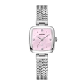 Elegante orologio quadrato argento con quadrante rosa perlato e indici in cristallo - Cassa Argento Quadrante Rosa