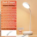 White LED desk lamp with flexible neck, touch controls and phone holder function - Rechargeable/Plug-in-Dimming & Color Adjustment (With Cable)