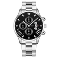 Classic silver steel Geneva men's quartz watch featuring a black three-eye calendar dial - Black Dial Silver Hands Silver Band (Flat End)
