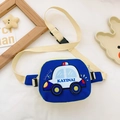 Blue kids fanny pack with cartoon police car design and adjustable strap - Blue