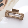 Pinza per capelli rettangolare kaki opaca con elegante motivo trapuntato per capelli folti - 10.5cm Cachi Trapuntato