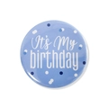 Blue tinplate birthday badge with It's My Birthday text and white polka dots pattern - 58mm / Blue Base