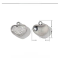 Macro view of stainless steel heart pendant with pave rhinestones and measurements - Full Pave Rhinestone Heart Style (VG347)