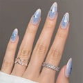 Blue and pink gradient almond press-on nails with silver stars and metallic rivets - Glue Type / Blue Gradient Star Pattern Style (D-05)