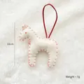 White wool felt horse ornament with red stitching and 10cm hanging loop decoration - White Horse with Red Line