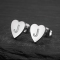 Minimalist heart-shaped stainless steel stud earring featuring engraved letter J - Letter J / Steel