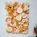 Pink and white faux roses with yellow hydrangeas on decorative flower wall panel - Candy Orange