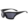 Modische schwarze Maskensonnenbrille mit dunkelgrauen Gläsern im sportlichen Design - Schwarzer Rahmen Graue Gläser