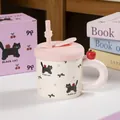 Cute white ceramic black cat mug set with pink lid, straw and purple gift box packaging - Small Polka Dots - Color Box