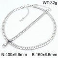 Silver NK Cuban link chain necklace and bracelet set in polished titanium steel - 6.6mm Steel Color - Necklace 40cm