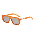 Trendy orange square frame sunglasses with light grey lenses and gold metal hinges - Orange Frame Light White Mirror Lens C4