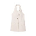 Gilet allacciato al collo in lino con doppia chiusura a bottoni e tasche a pattina - XS / Tops