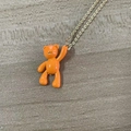 Cute dopamine-style orange teddy bear pendant necklace with a sleek gold-tone chain - Large Bear / Orange