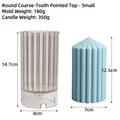 Detailed view of cylindrical candle mold with dimensions and finished blue wax sample - Striped Pointed Top 7*12.5cm