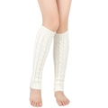 White cable-knit leg warmers for women with classic chunky knit patterns and cozy texture - One Size / White