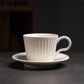 Japanese retro cream white ceramic coffee cup and saucer set with vertical stripe relief - 250 Small Striped Roll Cup + Saucer (white) 210ml / Universal