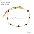 Detailed view of 18K gold plated stainless steel bracelet with dark blue glass beads - Gold Dark Blue Bead Style (S-H543)